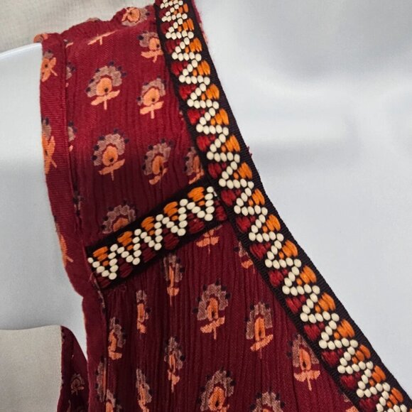 Patrons Of Peace Red Tank Peasant Boho Hippie Festival Embroidered S - Picture 3 of 11